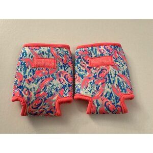 SET Of 2 Lilly Pulitzer Cosmic Coral Lobster Pink Blue Drink Hugger Koozie OC4